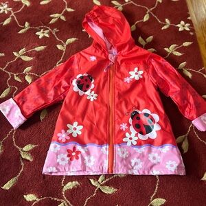 Stephen Joseph Toddler Kids Cute Red/Pink Floral Lady Bug Rain Coat, Size 4/5